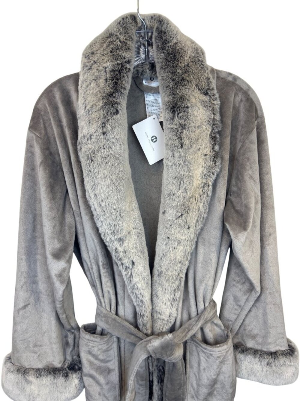 NWT Hotel Collection Faux Fur Bath Robe Women's S/M Plush Luxury Spa Lounge Robe - Picture 2 of 7